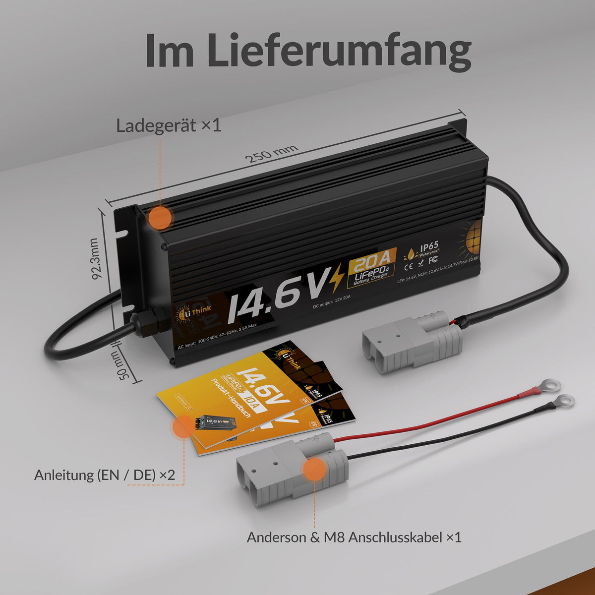 Lithink 14.6V 20A Waterdichte snellader – voor LiFePO₄, NCM en loodaccu's