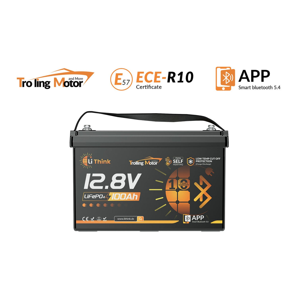 Lithink 12V 100Ah TM LiFePO4-accu met Bluetooth & zelfverwarming, 120A BMS – voor trollingmotor