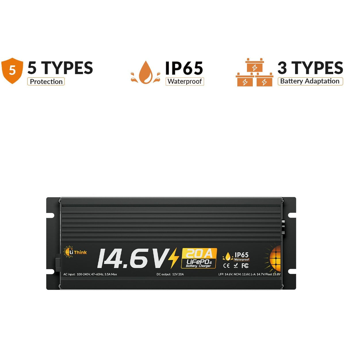 Lithink 14.6V 20A Waterdichte snellader – voor LiFePO₄, NCM en loodaccu's