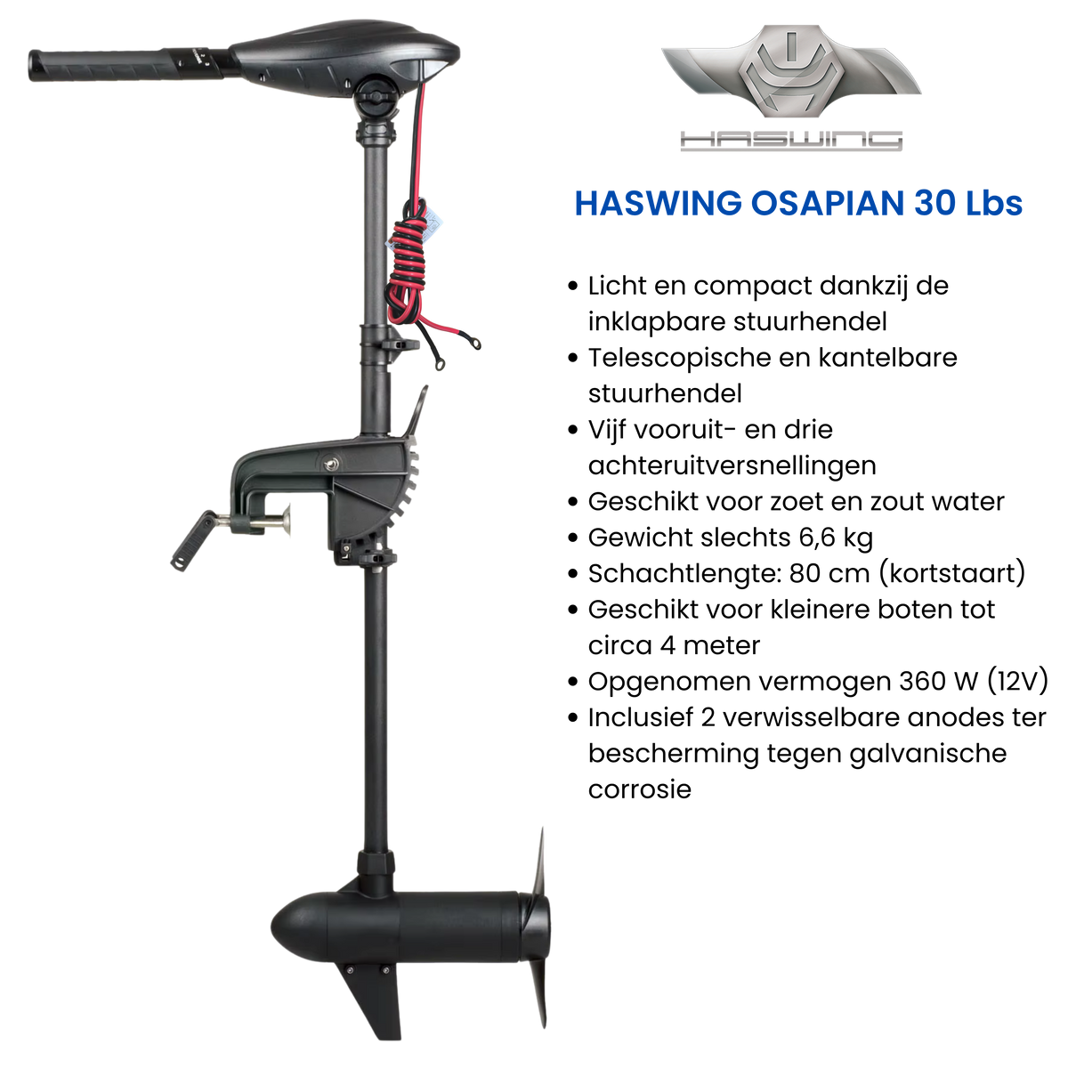 Haswing Osapian 30 elektrische buitenboordmotor 12V 30 lbs