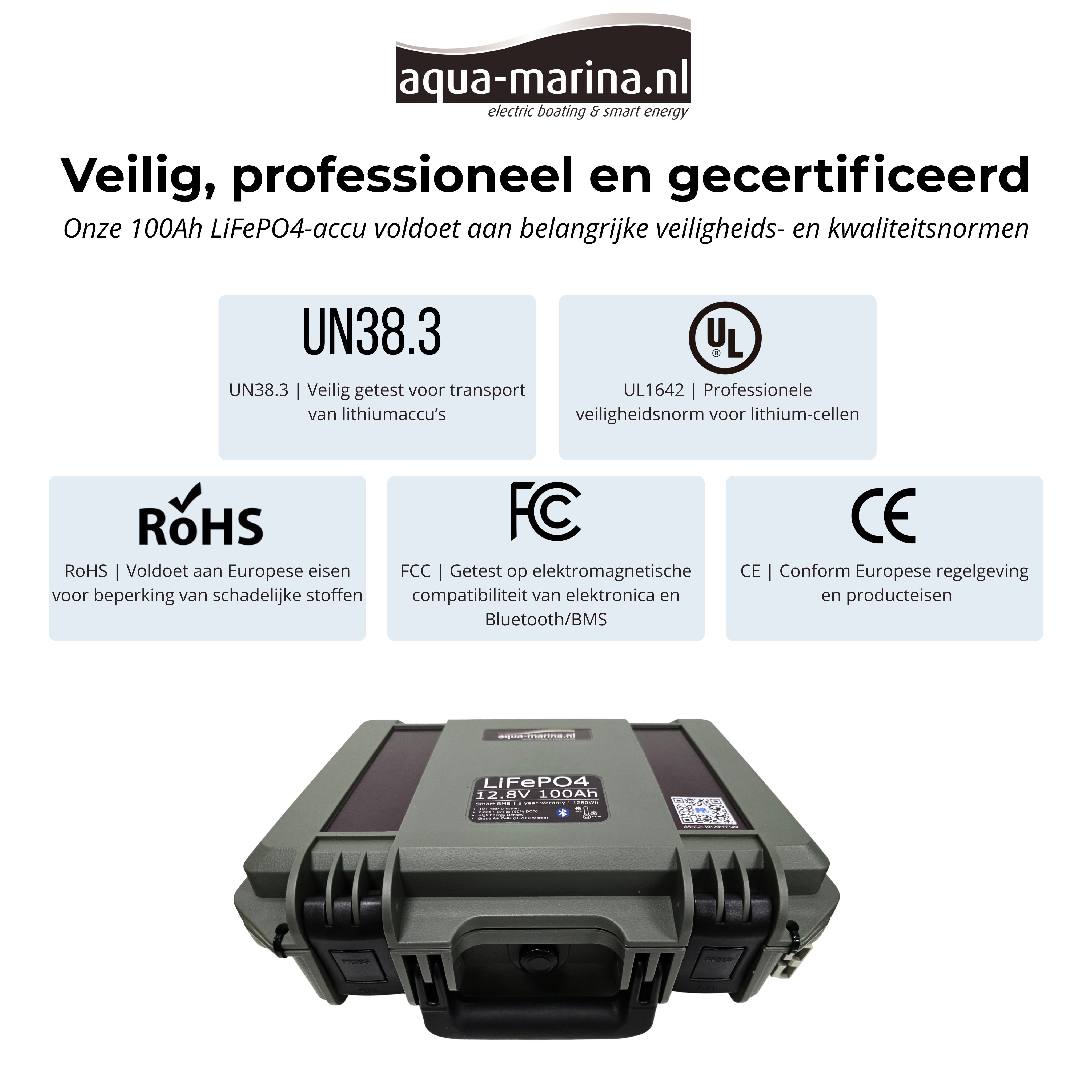 Aqua-Marina.NL Outdoor Box Lithium LiFePO4 Accu 100Ah 12V Smart | Bluetooth | Anderson SB50 USB GX16 SP17 | Outdoorbox