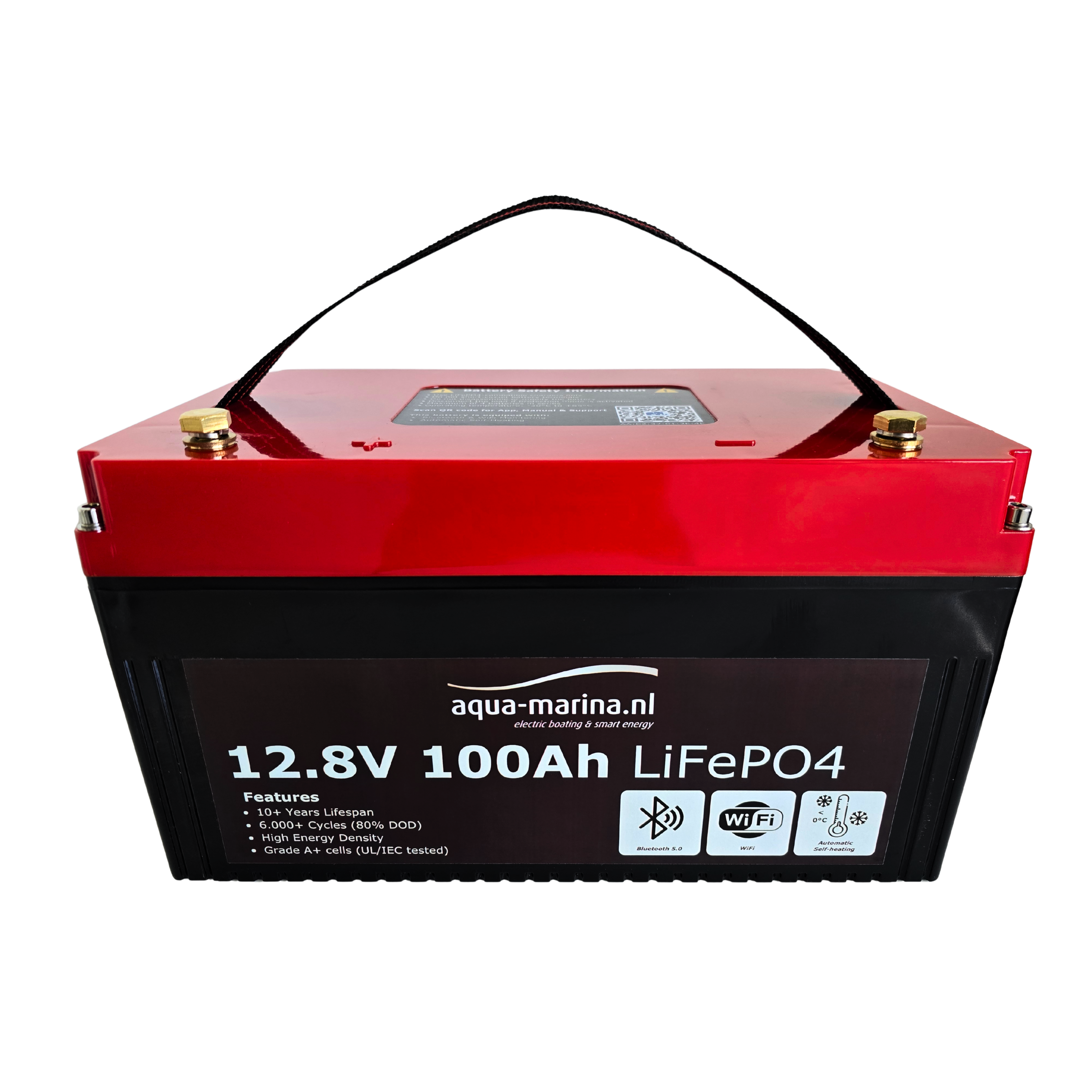 Aqua-Marina.NL ProLine Lithium LiFePO4 Accu 100Ah 12V Smart | Bluetooth WiFi Verwarming | Compact Low Profile (H: 169mm)