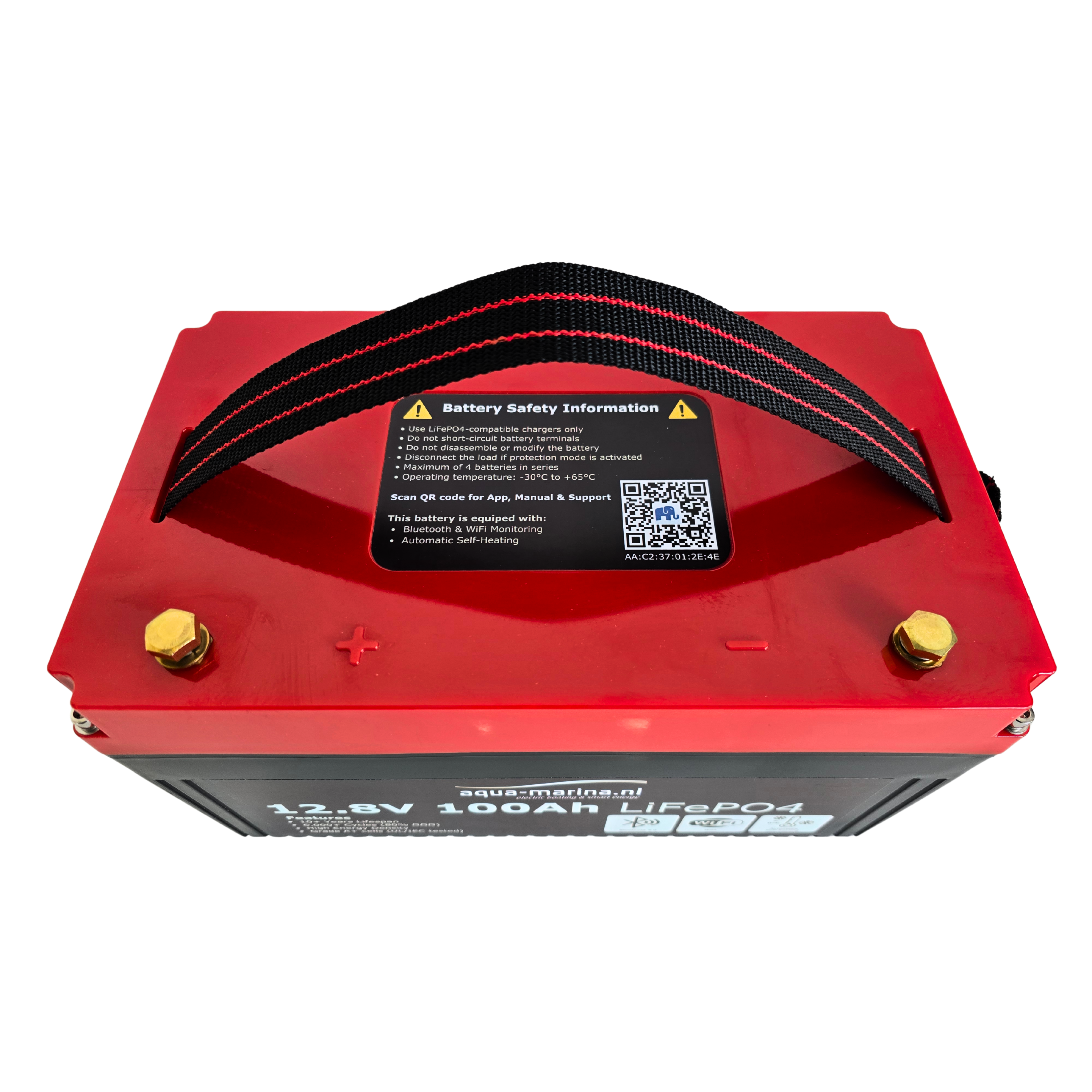 Aqua-Marina.NL ProLine Lithium LiFePO4 Accu 100Ah 12V Smart | Bluetooth WiFi Verwarming | Compact Low Profile (H: 169mm)
