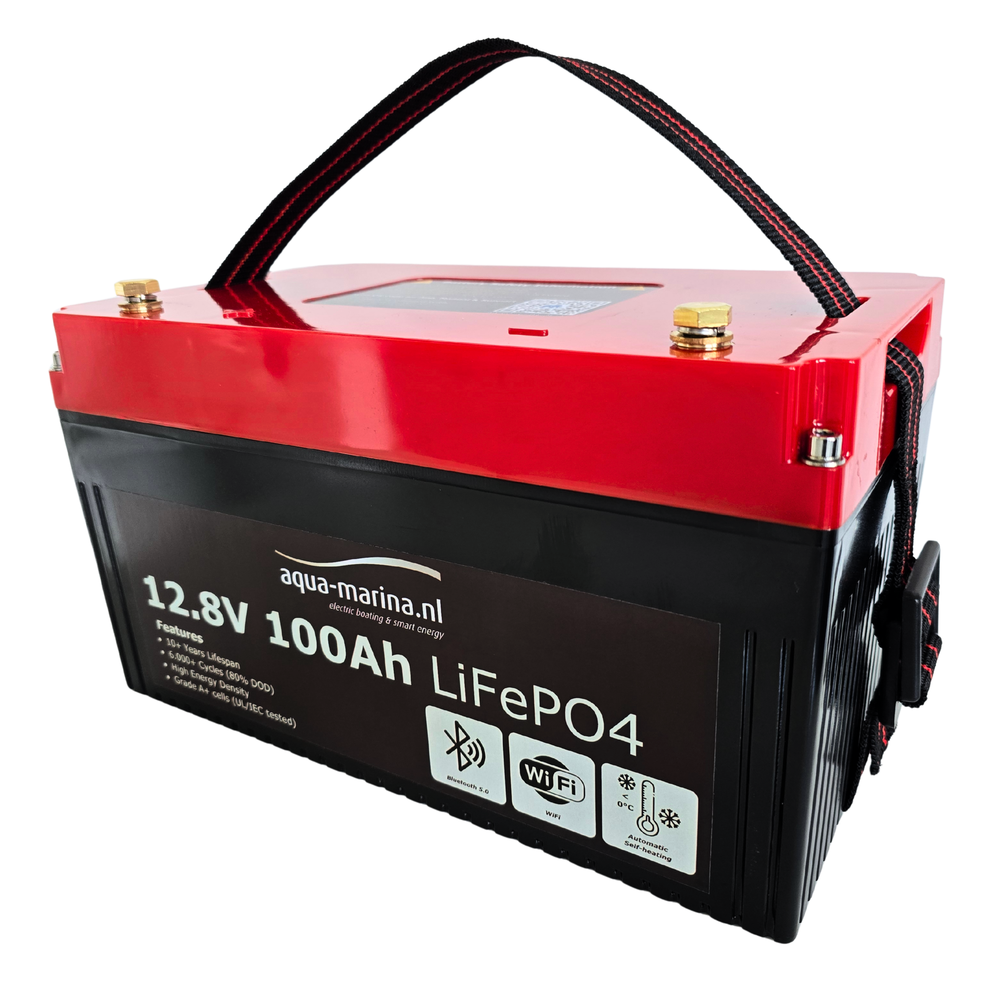 Aqua-Marina.NL ProLine Lithium LiFePO4 Accu 100Ah 12V Smart | Bluetooth WiFi Verwarming | Compact Low Profile (H: 169mm)