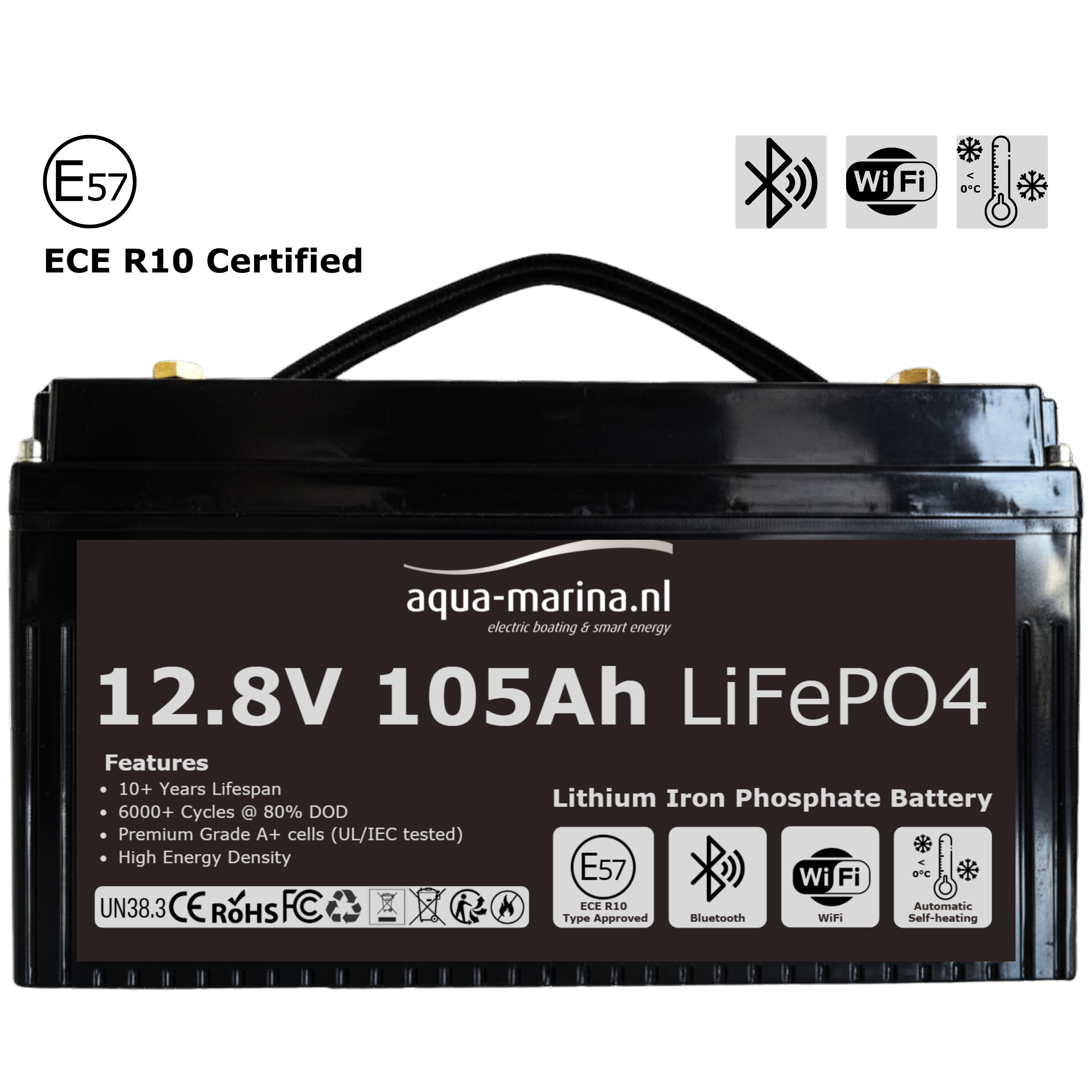 Aqua-Marina ProLine 12.8V 105Ah Lithium LiFePO4 Accu Bluetooth | WiFi | Self Heating – ECE R10 Certified
