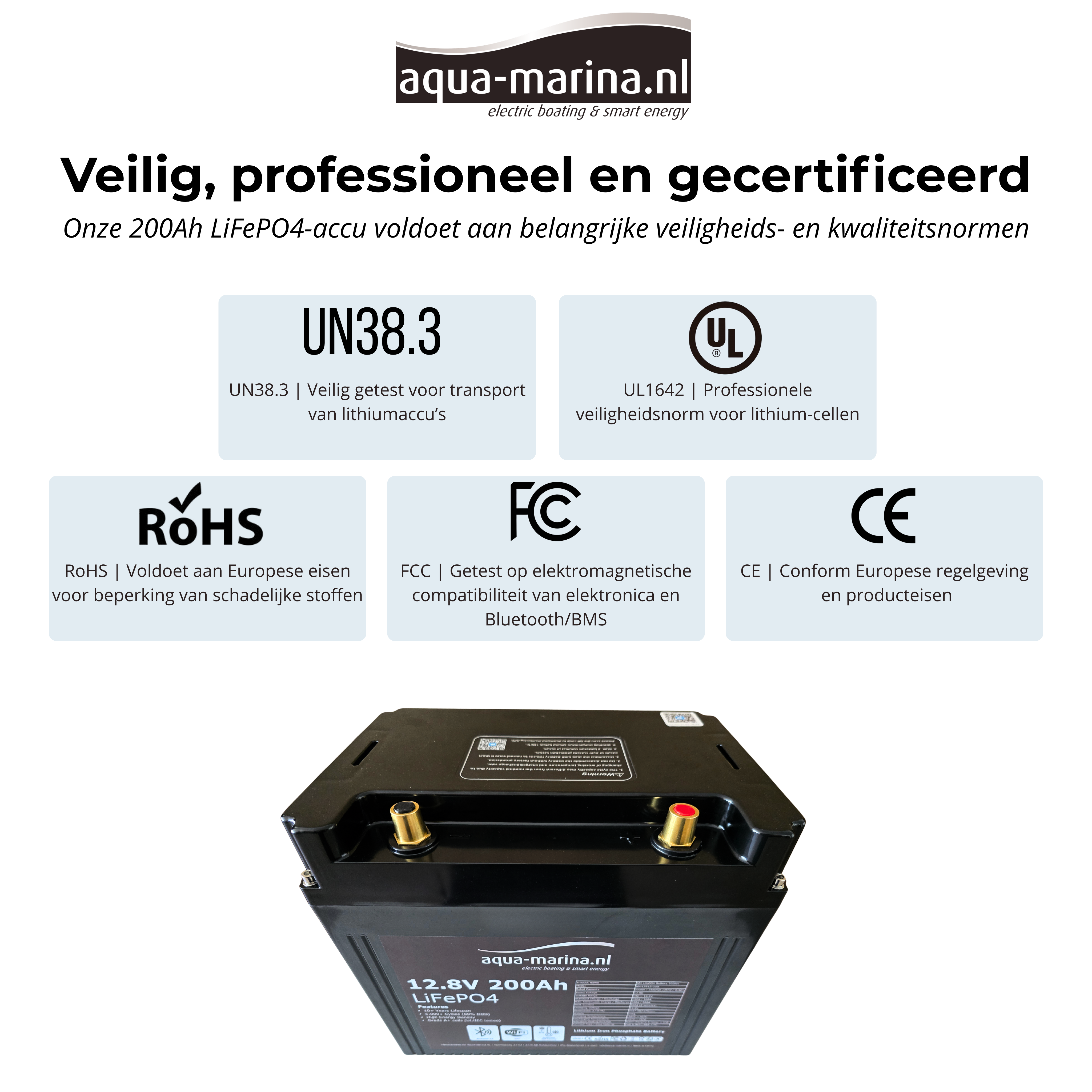 Aqua-Marina.NL ProLine Lithium LiFePO4 Accu 200Ah 12V Smart | Bluetooth WiFi Verwarming
