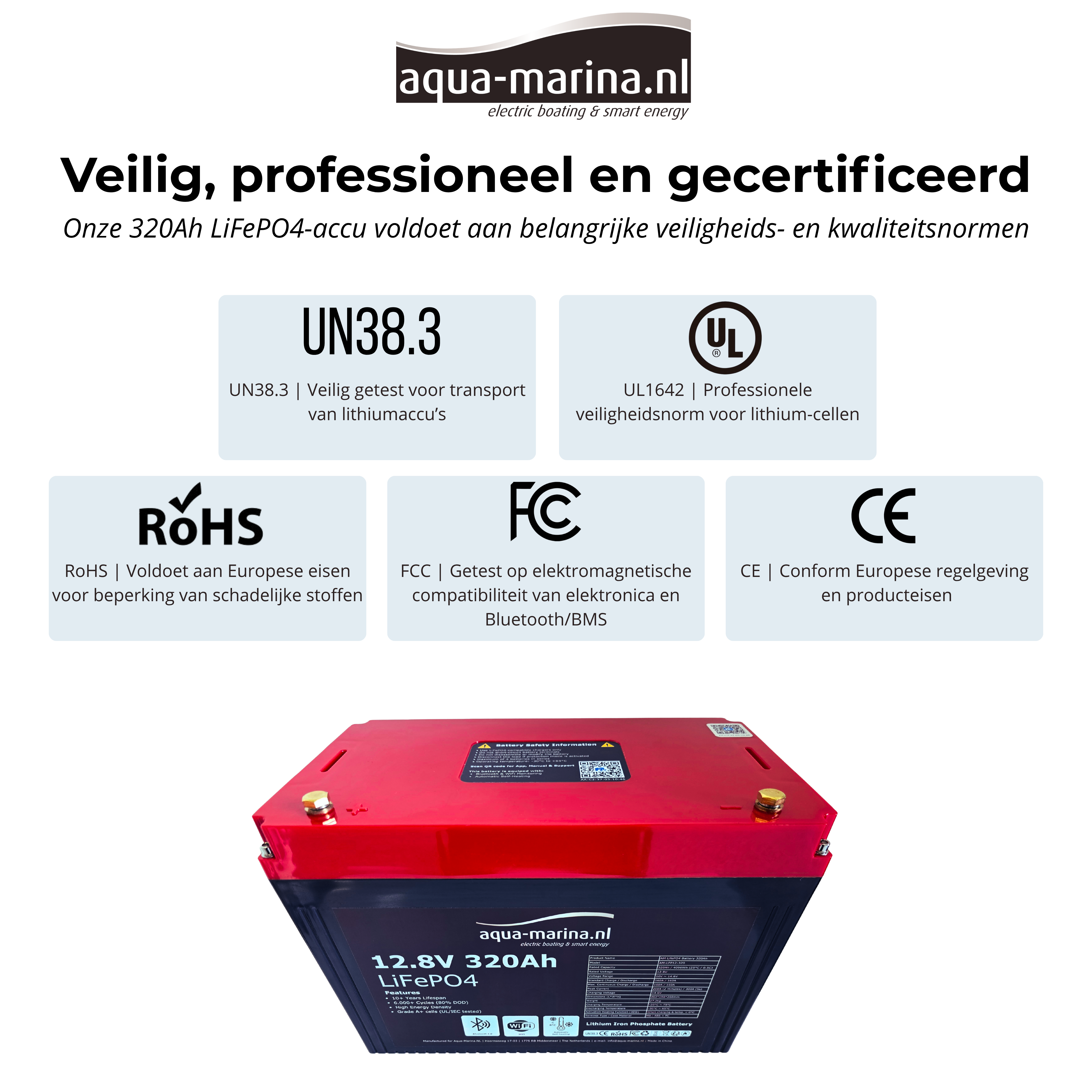 Aqua-Marina.NL ProLine Lithium LiFePO4 Accu 320Ah 12V Smart | Bluetooth WiFi Verwarming