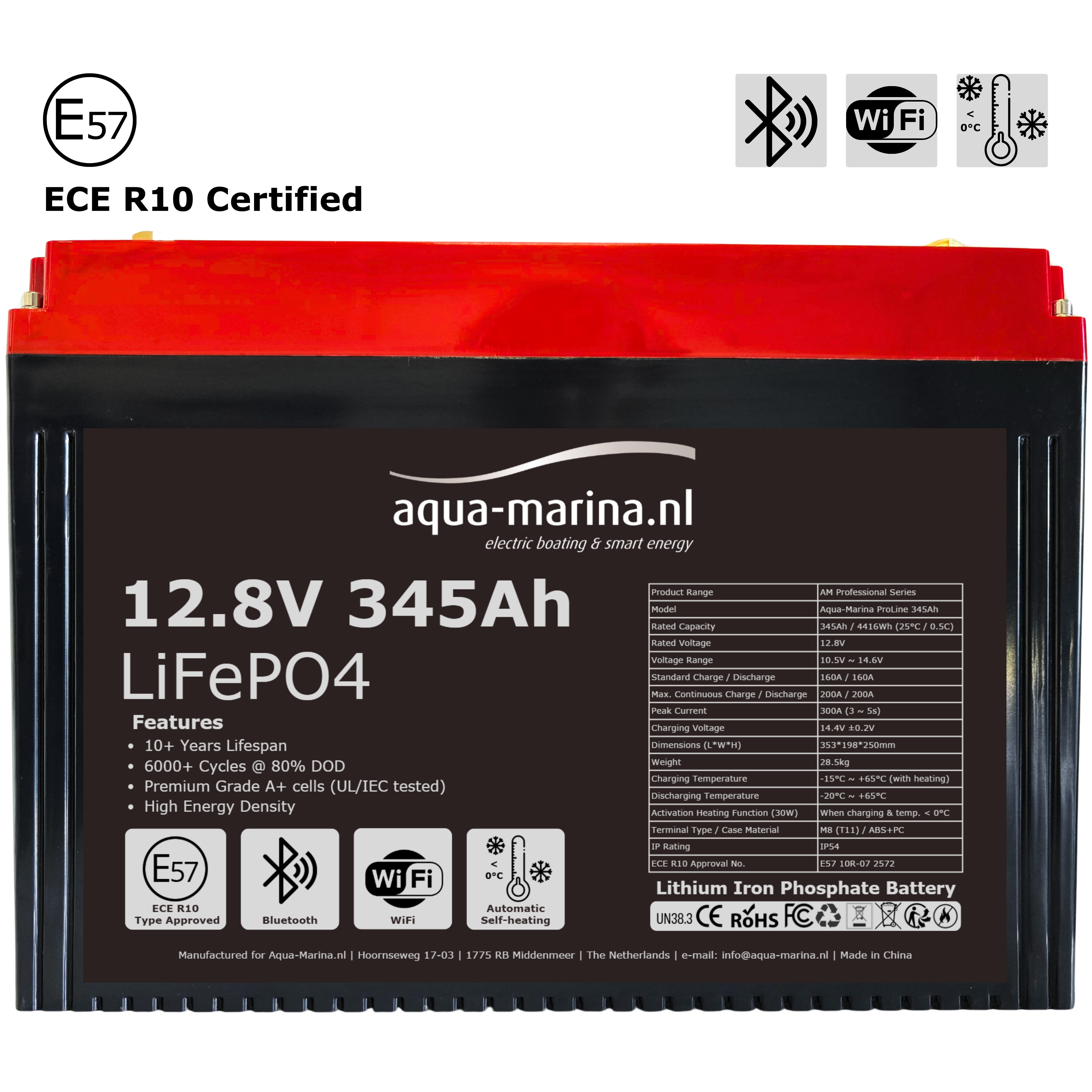 Aqua-Marina ProLine 12.8V 345Ah Lithium LiFePO4 Accu Bluetooth | WiFi | Heating – ECE R10 Certified