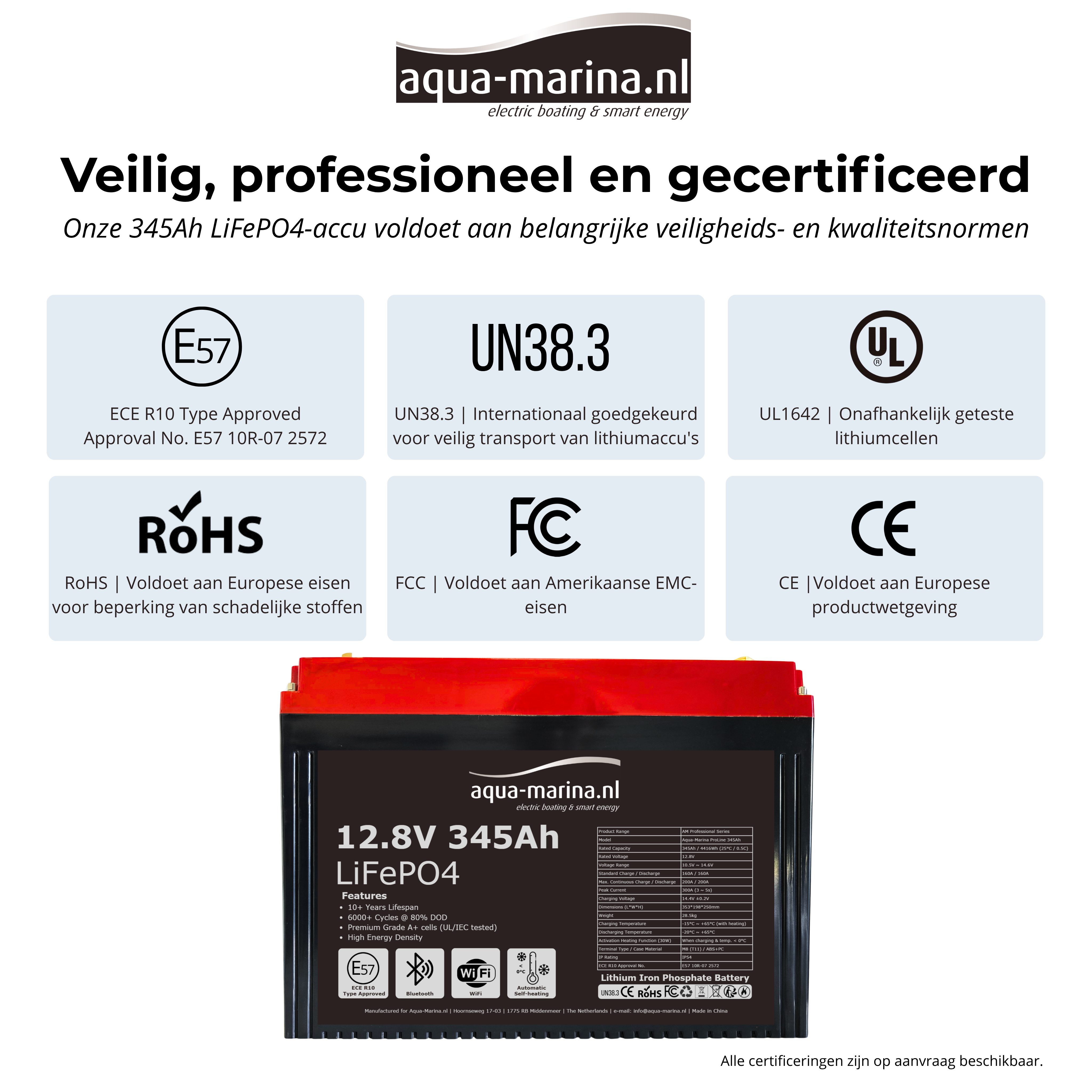Aqua-Marina ProLine 12.8V 345Ah Lithium LiFePO4 Accu Bluetooth | WiFi | Heating – ECE R10 Certified
