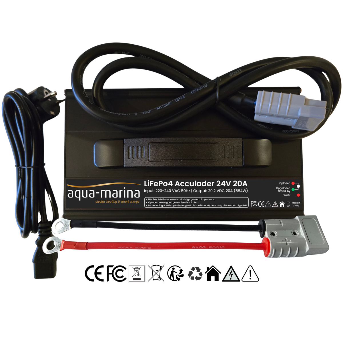 Aqua-Marina LiFePO4-acculader 24V 20A – 29,2V met SB50 en M8-kabelogen