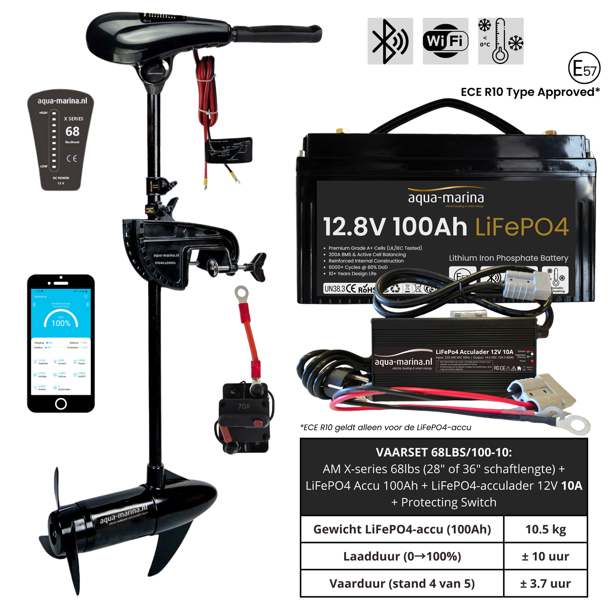 Complete Vaarset 68lbs – Fluistermotor + LiFePO4 Accu + Acculader | Direct Varen!