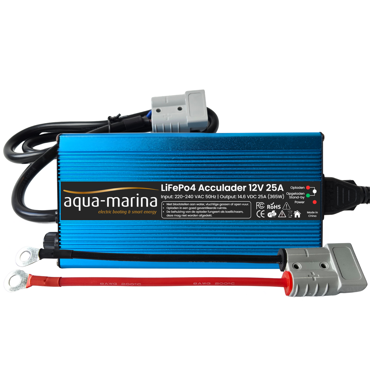 Aqua-Marina LiFePO4-acculader 12V 25A – 14,6V met SB50 en M8-kabelogen