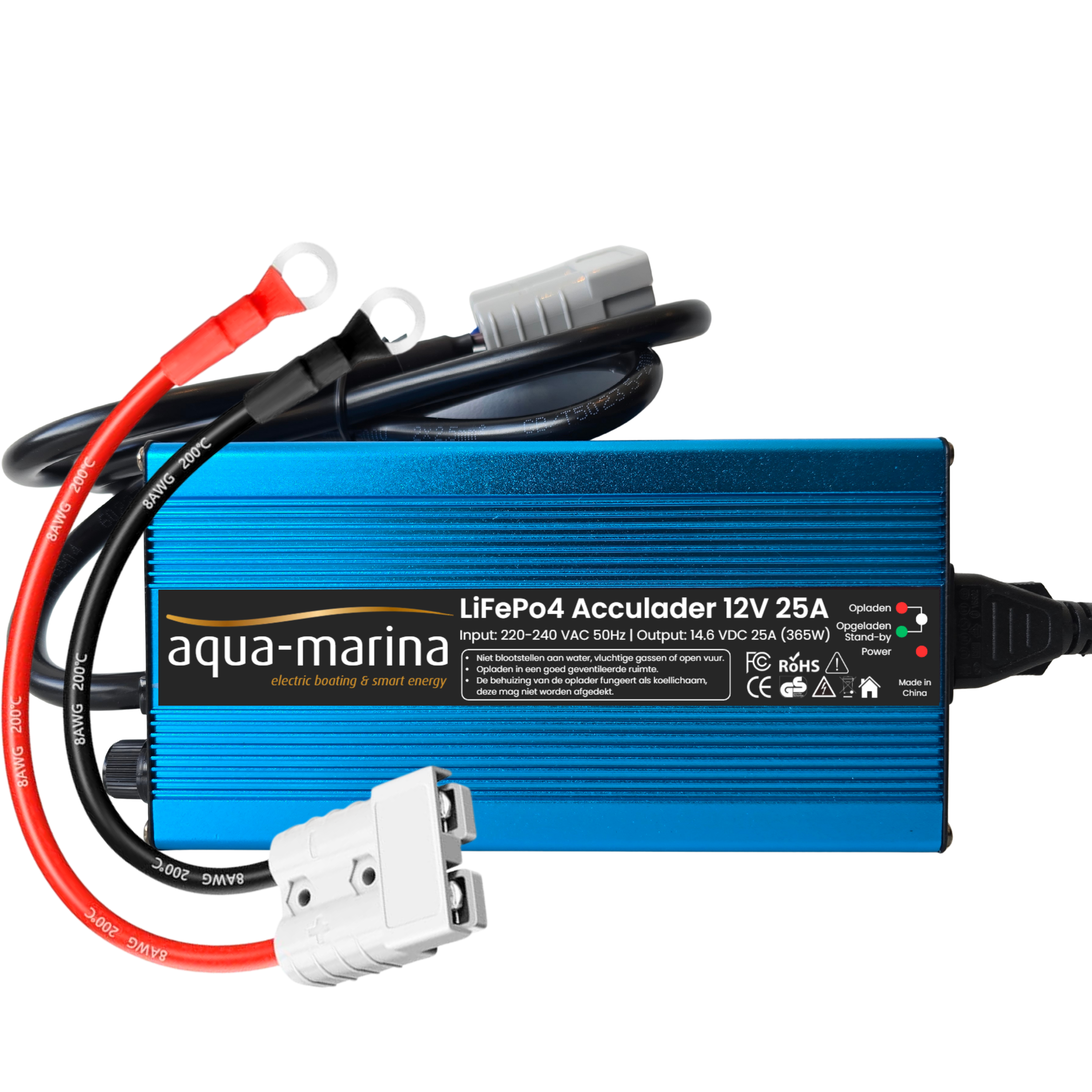 Aqua-Marina LiFePO4-acculader 12V 25A – 14,6V met SB50 en M8-kabelogen